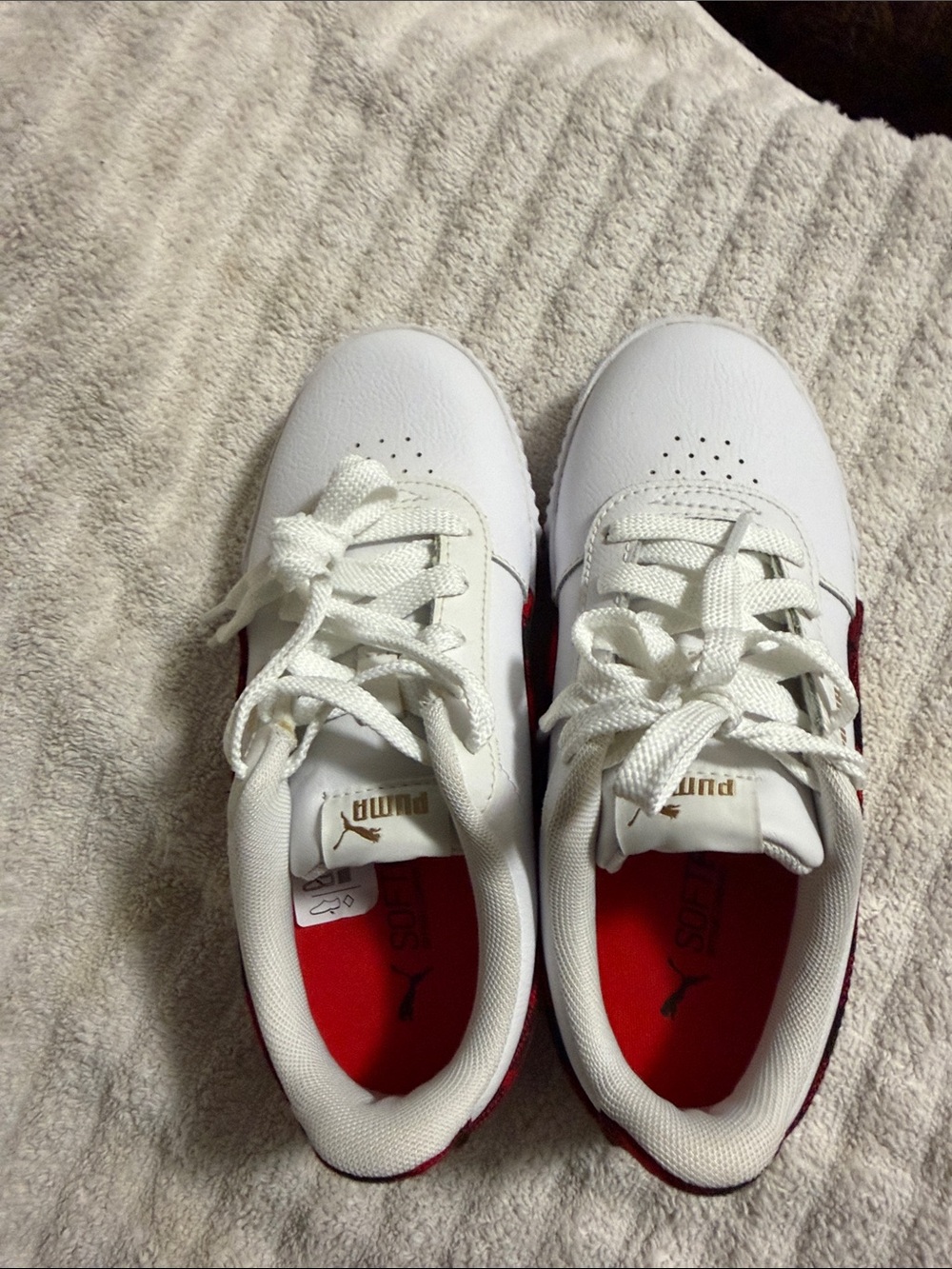Puma White and Red Low-Top Kids Sneakers